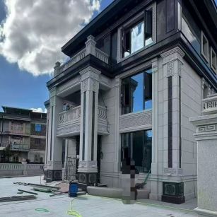 龙岩 别墅干挂，芝麻白与芝麻黑完美配合